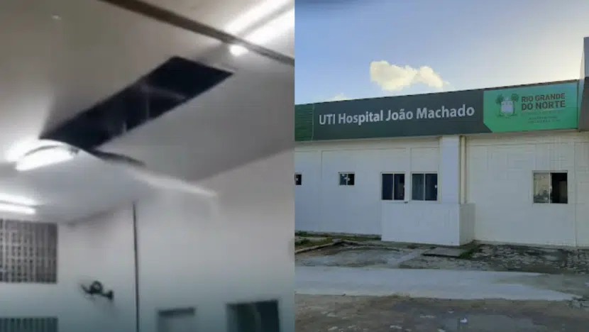  Teto de sala do Hospital João Machado desaba após fortes chuvas em Natal