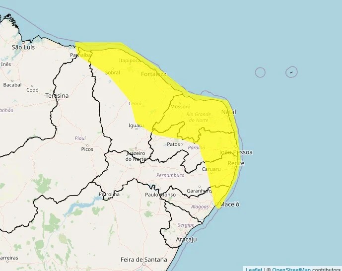  Inmet emite alerta de chuvas intensas para todo Rio Grande do Norte