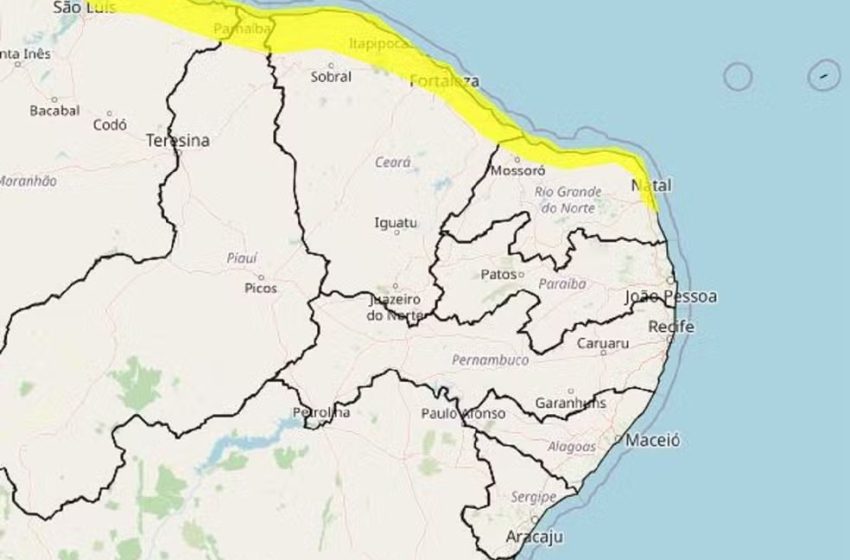  Inmet alerta para ventos costeiros em 31 cidades do RN até sexta (31)