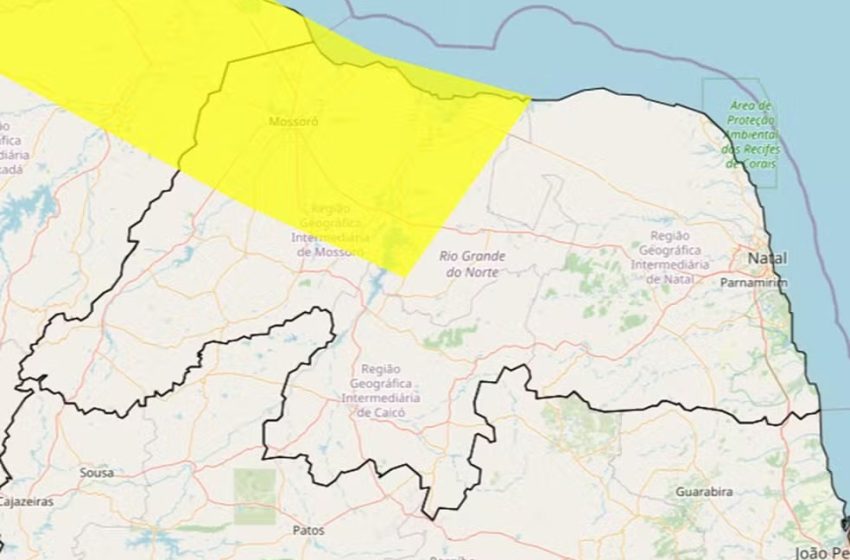  Inmet publica alerta de chuva para 28 municípios do RN; veja lista