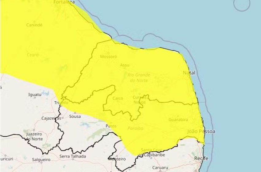 Inmet alerta para chuvas intensas em todas as cidades do Rio Grande do Norte