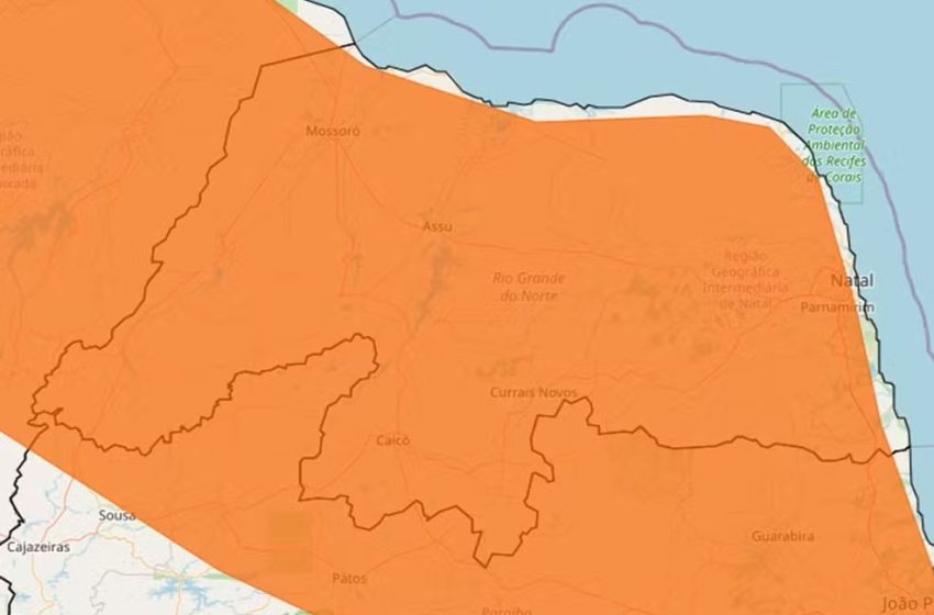  Inmet publica alerta de perigo com previsão de chuvas intensas para todo o Rio Grande do Norte