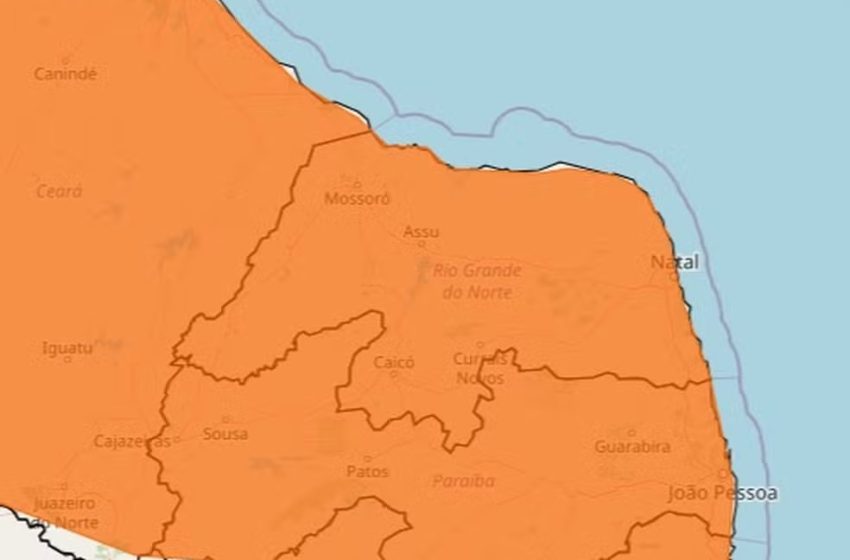  Inmet renova alerta de chuvas intensas em todo o Rio Grande do Norte