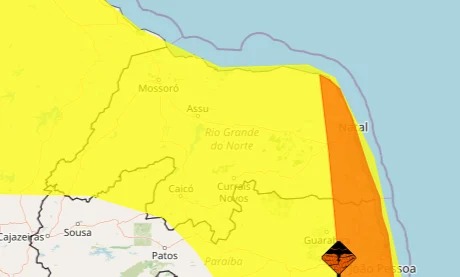  Alerta do Inmet prevê chuvas de até 100 mm em Natal e mais 33 cidades do RN até terça-feira
