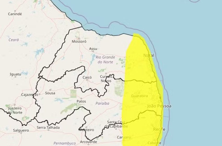  Inmet emite alerta de chuvas intensas para Natal e outras 58 cidades do RN